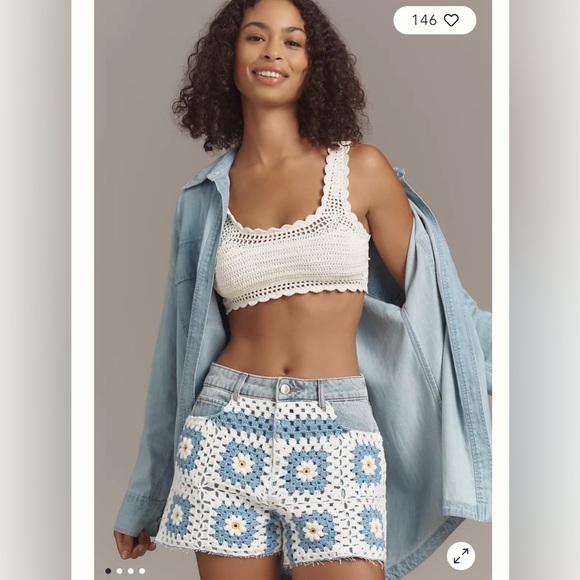 Anthropologie Avec Les Filles Crochet Cutoff Denim Shorts. NWT. - Picture 2 of 4